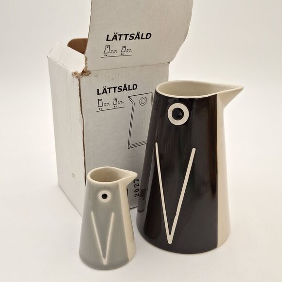 IKEA Lattsald Ceramic Penguin and Baby Coffee Creamer Pitcher Vase Decanter Set - Picture 13 of 15